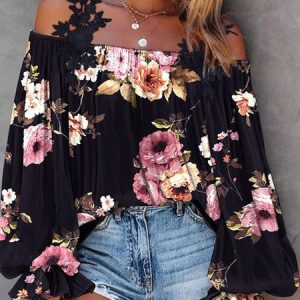 Casual Floral Regular Fit Shirt, Shirts & Blouses, color:Black|size:XXL, JustFashionNow