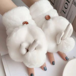 Cute Rabbit Ears Warm Faux Rabbit Fur Mittens, Women Gloves, color:White|size:One-size, JustFashionNow