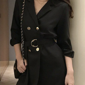 Plain Long Sleeve Casual Lapel Collar Buckle Blazer, Blazers, color:Black|size:XXL, JustFashionNow
