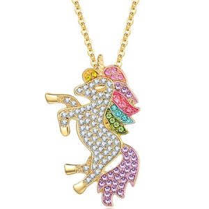 Women's Colorful Diamond Unicorn Necklace, Necklace, color:Golden|size:One-size, Noracora