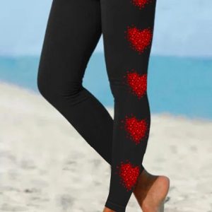 Women's Simple Regular Fit Heart Leggings, color:Black|size:3XL, Lilicloth.com