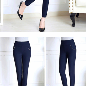 Casual Plain Natural Ankle Pants Slim Taper Pants, Pants, color:Navy Blue|size:One-size, Noracora