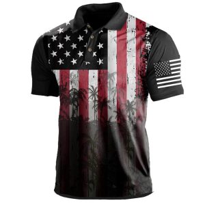 Men's Vintage American Flag Coconut Tree Independence Day Print Polo Short Sleeve T-Shirt, T-Shirts, , COTOSEN, Apparel Online, Cheap Clothes, Buy Now