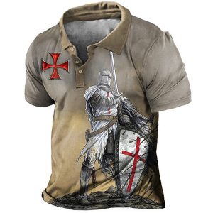 Men's Outdoor Templar Cross Print Polo T-Shirt, T-Shirts, , COTOSEN, Apparel Online, Cheap Clothes, Buy Now