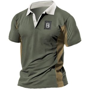 Men's Vintage Tactical Colorblock Print Polo Short Sleeve T-Shirt, T-Shirts, , COTOSEN, Apparel Online, Cheap Clothes, Buy Now