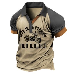 Men's T-Shirt Vintage Motorcycle Two Wheels Colorblock Polo V-Neck Short Sleeve Summer Daily Tops, T-Shirts, , COTOSEN, Apparel Online, Cheap Clothes, Buy Now