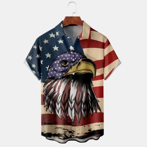 Men's Shirt Vintage American Flag Eagle Plus Size Short Sleeve Hawaii Beach Summer Daily Tops, T-Shirts, , COTOSEN, Apparel Online, Cheap Clothes, Buy Now