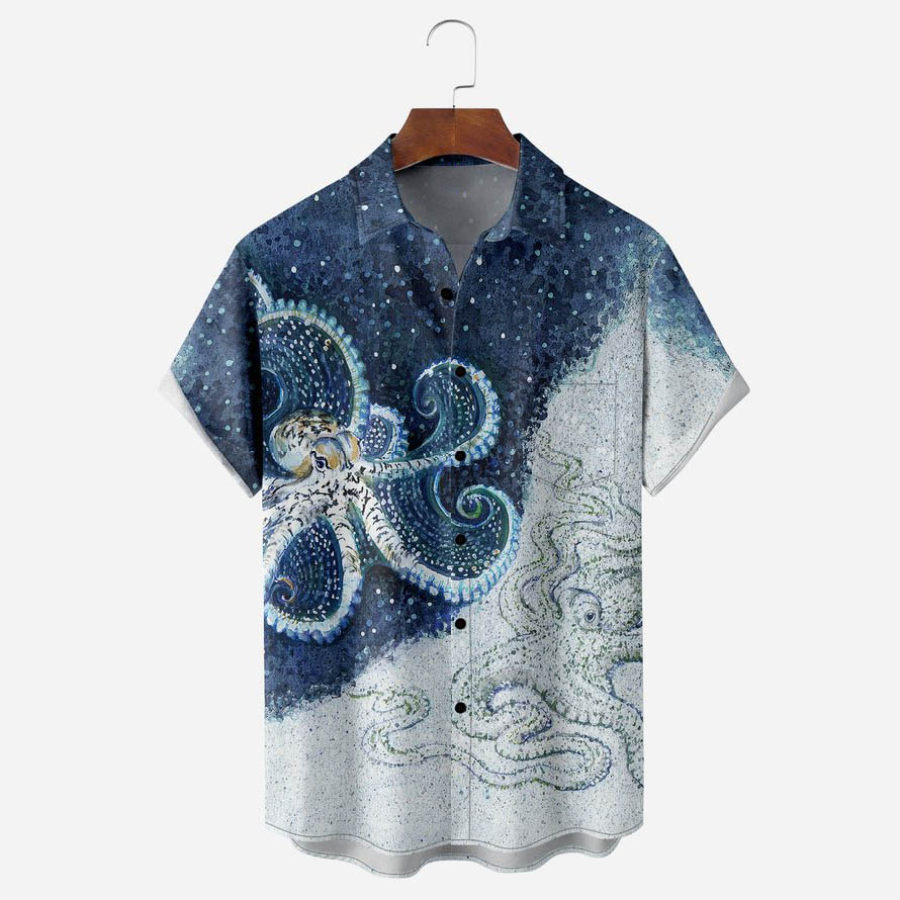 Men's Shirt Plus Size Short Sleeve Hawaii Beach Octopus Summer Daily Tops Blue, T-Shirts, , COTOSEN, Apparel Online, Cheap Clothes, Buy Now