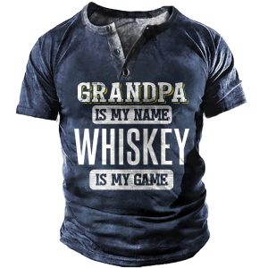 Men's T-Shirt Henley Whiskey For Grandpa Fathers Day Short Sleeve Summer Daily Top Blue, T-Shirts, , COTOSEN, Apparel Online, Cheap Clothes, Buy Now