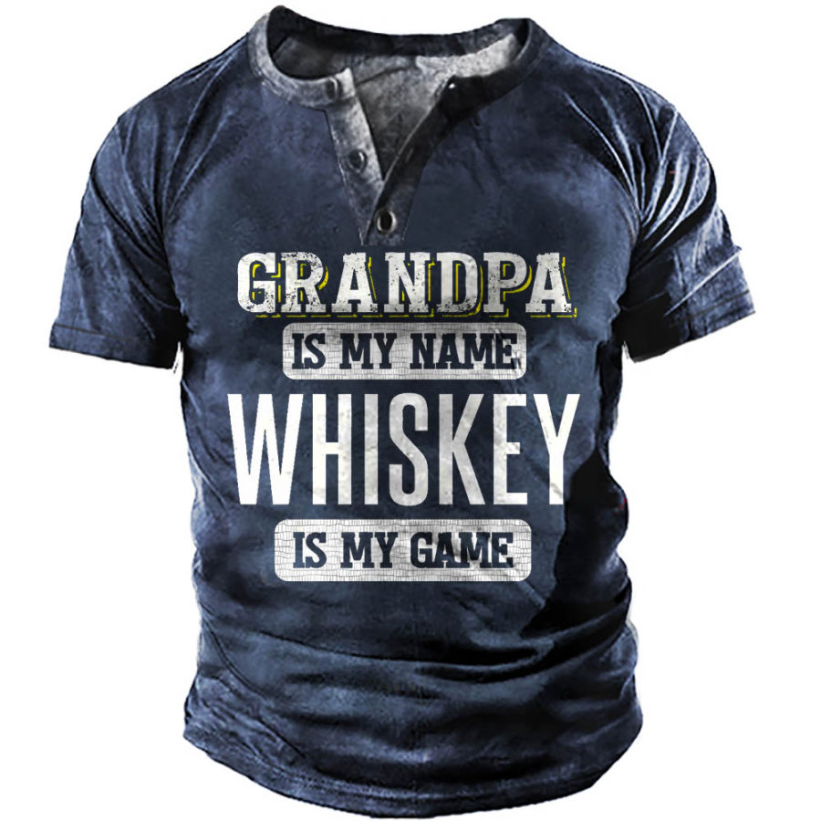 Men's T-Shirt Henley Whiskey For Grandpa Fathers Day Short Sleeve Summer Daily Top Blue, T-Shirts, , COTOSEN, Apparel Online, Cheap Clothes, Buy Now