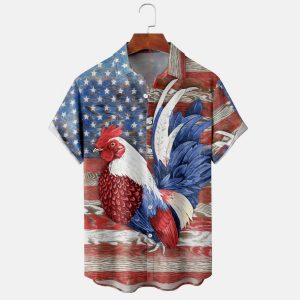 Men's Shirt Vintage American Flag Rooster Plus Size Short Sleeve Hawaii Beach Summer Daily Tops, T-Shirts, , COTOSEN, Apparel Online, Cheap Clothes, Buy Now