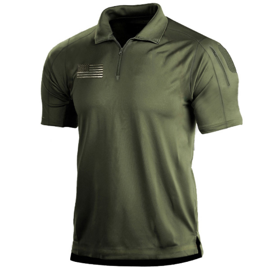 Men's Outdoor American Flag Tactical Zip Polo Collar T-Shirt, Tactical Shirts & T-Shirts, , COTOSEN, Apparel Online, Cheap Clothes, Buy Now