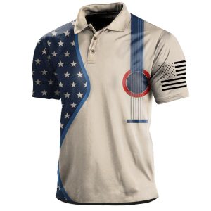 Men's Vintage American Flag Guitar Print Polo Short Sleeve T-Shirt, T-Shirts, , COTOSEN, Apparel Online, Cheap Clothes, Buy Now