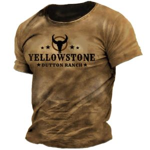 Men's Vintage Yellowstone Print T-Shirt, T-Shirts, , COTOSEN, Apparel Online, Cheap Clothes, Buy Now