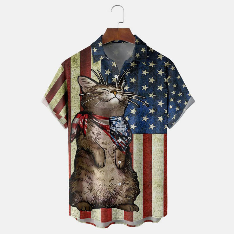 Men's Shirt Vintage American Flag Cat Plus Size Short Sleeve Hawaii Beach Summer Daily Tops, T-Shirts, , COTOSEN, Apparel Online, Cheap Clothes, Buy Now