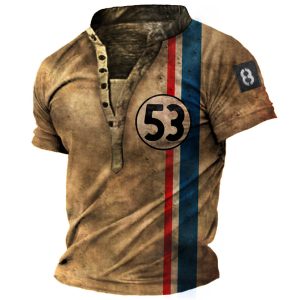Men's Outdoor Vintage Racing Stripes Henley T-Shirt, T-Shirts, , COTOSEN, Apparel Online, Cheap Clothes, Buy Now
