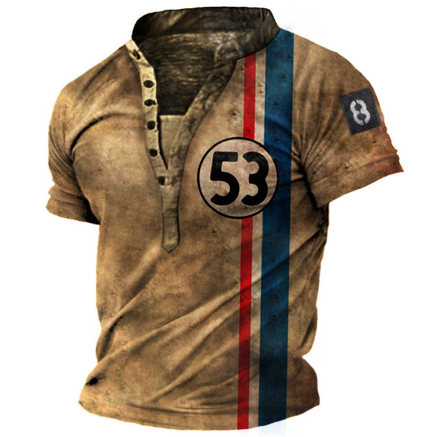 Men's Outdoor Vintage Racing Stripes Henley T-Shirt, T-Shirts, , COTOSEN, Apparel Online, Cheap Clothes, Buy Now