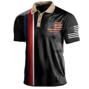 Men's Vintage American Flag Independence Day Print Polo Short Sleeve T-Shirt, T-Shirts, , COTOSEN, Apparel Online, Cheap Clothes, Buy Now