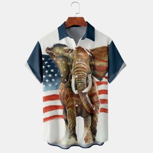 Men's Shirt Vintage American Flag Elephant Plus Size Short Sleeve Hawaii Beach Summer Daily Tops, T-Shirts, , COTOSEN, Apparel Online, Cheap Clothes, Buy Now