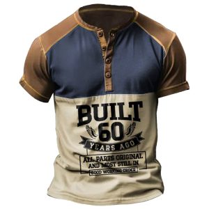 Men's T-Shirt Henley Built 60 Years Ago Short Sleeve Vintage Color Block Summer Daily Tops Navy Blue, T-Shirts, , COTOSEN, Apparel Online, Cheap Clothes, Buy Now