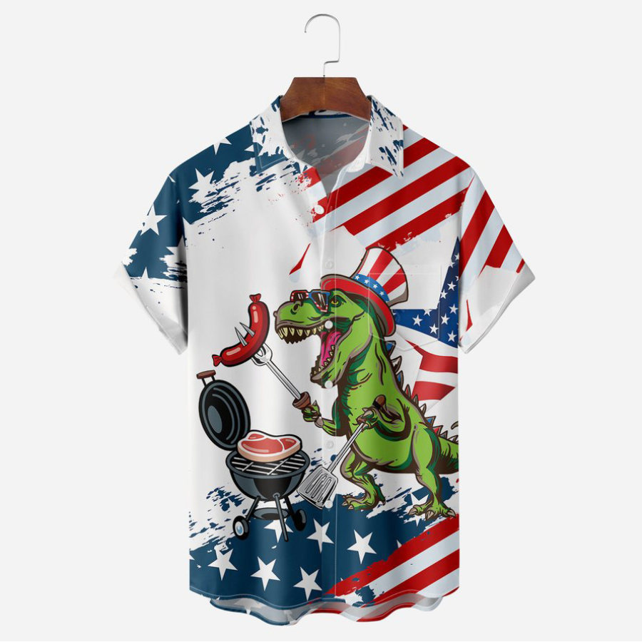 Men's Shirt Vintage American Flag Dinosaur Plus Size Short Sleeve Hawaii Beach Summer Daily Tops, T-Shirts, , COTOSEN, Apparel Online, Cheap Clothes, Buy Now
