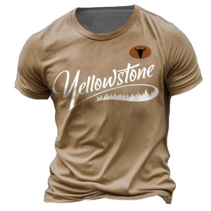 Men's T-Shirt Vintage Western Yellowstone Skull Bull Plus Size Short Sleeve Summer Daily Tops, T-Shirts, , COTOSEN, Apparel Online, Cheap Clothes, Buy Now