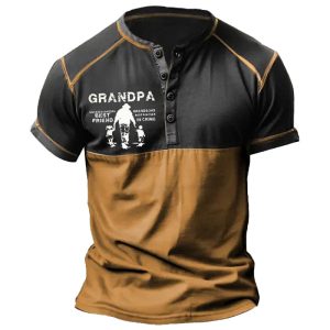 Men's T-Shirt Henley Grandpa Grandson Granddaughter Short Sleeve Vintage Color Block Summer Daily Tops Orange, T-Shirts, , COTOSEN, Apparel Online, Cheap Clothes, Buy Now