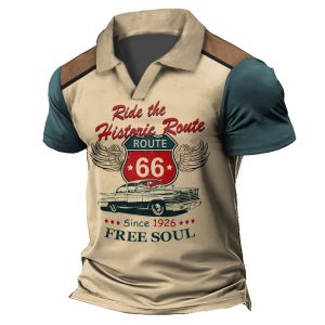Men's T-Shirt Vintage Ride The Historic Route 66 Colorblock Polo Short Sleeve Summer Daily Tops, T-Shirts, , COTOSEN, Apparel Online, Cheap Clothes, Buy Now