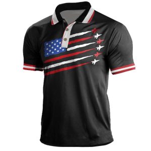 Men's Polo Shirt Vintage 4th Of July American Flag Jet Fighter Independence Day Short Sleeve Daily Tops Golf Shirts, T-Shirts, , COTOSEN, Apparel Online, Cheap Clothes, Buy Now