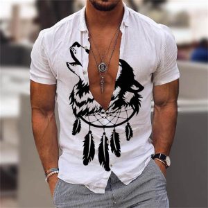 Men's Animal Wolf Print Hawaiian Beach Shirt, T-Shirts, , COTOSEN, Apparel Online, Cheap Clothes, Buy Now