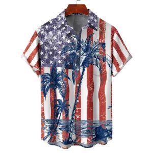Men's Shirt Coconut Tree American Flag Short Sleeve Plus Size Hawaiian Beach Summer Daily Tops Red, T-Shirts, , COTOSEN, Apparel Online, Cheap Clothes, Buy Now