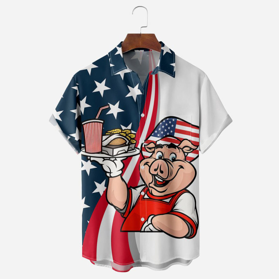 Men's Shirt Vintage American Flag Pig Plus Size Short Sleeve Hawaii Beach Summer Daily Tops, T-Shirts, , COTOSEN, Apparel Online, Cheap Clothes, Buy Now