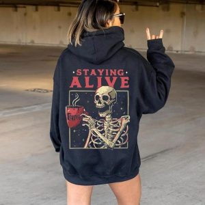 Women's Staying Alive Coffee Skeleton Hoodie, women tops,  COTOSEN