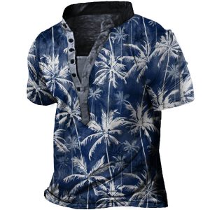 Men's Hawaiian Coconut Tree Henley T-Shirt, T-Shirts, , COTOSEN, Apparel Online, Cheap Clothes, Buy Now