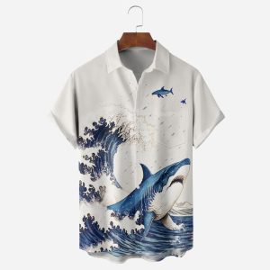 Men's Shirt Plus Size Short Sleeve Hawaii Beach Shark Summer Daily Tops White, T-Shirts, , COTOSEN, Apparel Online, Cheap Clothes, Buy Now
