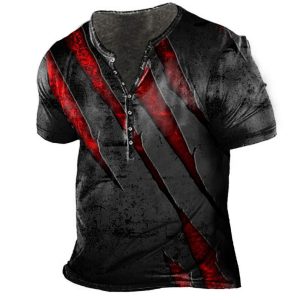 Men's Outdoor Scratch Print Henley Collar T-Shirt, T-Shirts, , COTOSEN, Apparel Online, Cheap Clothes, Buy Now