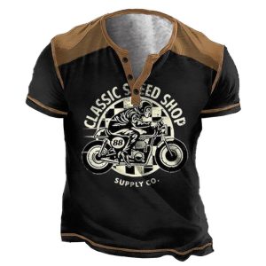Men's T-Shirt Vintage Motorcycle Henley Colorblock Short Sleeve Summer Daily Tops Black, T-Shirts, , COTOSEN, Apparel Online, Cheap Clothes, Buy Now