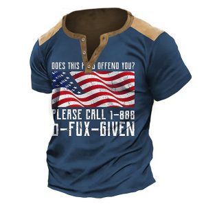 Men's T-Shirt Henley Vintage Does This Flag Offend You Short Sleeve Summer Daily Tops Blue, T-Shirts, , COTOSEN, Apparel Online, Cheap Clothes, Buy Now
