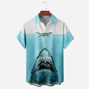 Men's Shirt Plus Size Short Sleeve Hawaii Beach Shark Summer Daily Tops Light Blue, T-Shirts, , COTOSEN, Apparel Online, Cheap Clothes, Buy Now