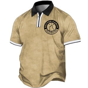 Men's T-Shirt Zip Polo Vintage Yellowstone Dutton Ranch Outdoor Short Sleeve Summer Daily Tops Khaki, T-Shirts, , COTOSEN, Apparel Online, Cheap Clothes, Buy Now