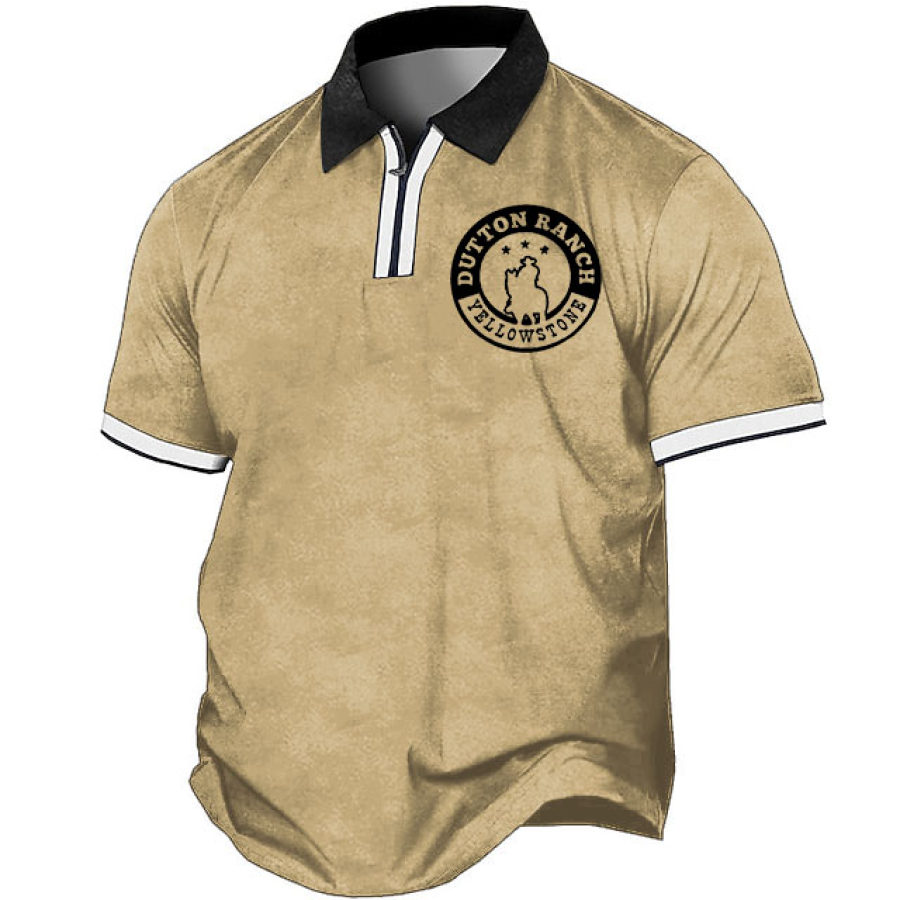 Men's T-Shirt Zip Polo Vintage Yellowstone Dutton Ranch Outdoor Short Sleeve Summer Daily Tops Khaki, T-Shirts, , COTOSEN, Apparel Online, Cheap Clothes, Buy Now