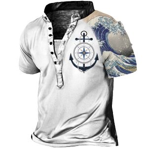 Men's Anchor Waves Henley Short Sleeve T-Shirt, T-Shirts, , COTOSEN, Apparel Online, Cheap Clothes, Buy Now