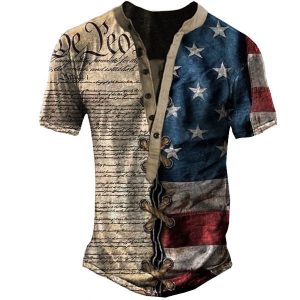 Men's American Flag Vintage Henley T-Shirt, T-Shirts, , COTOSEN, Apparel Online, Cheap Clothes, Buy Now