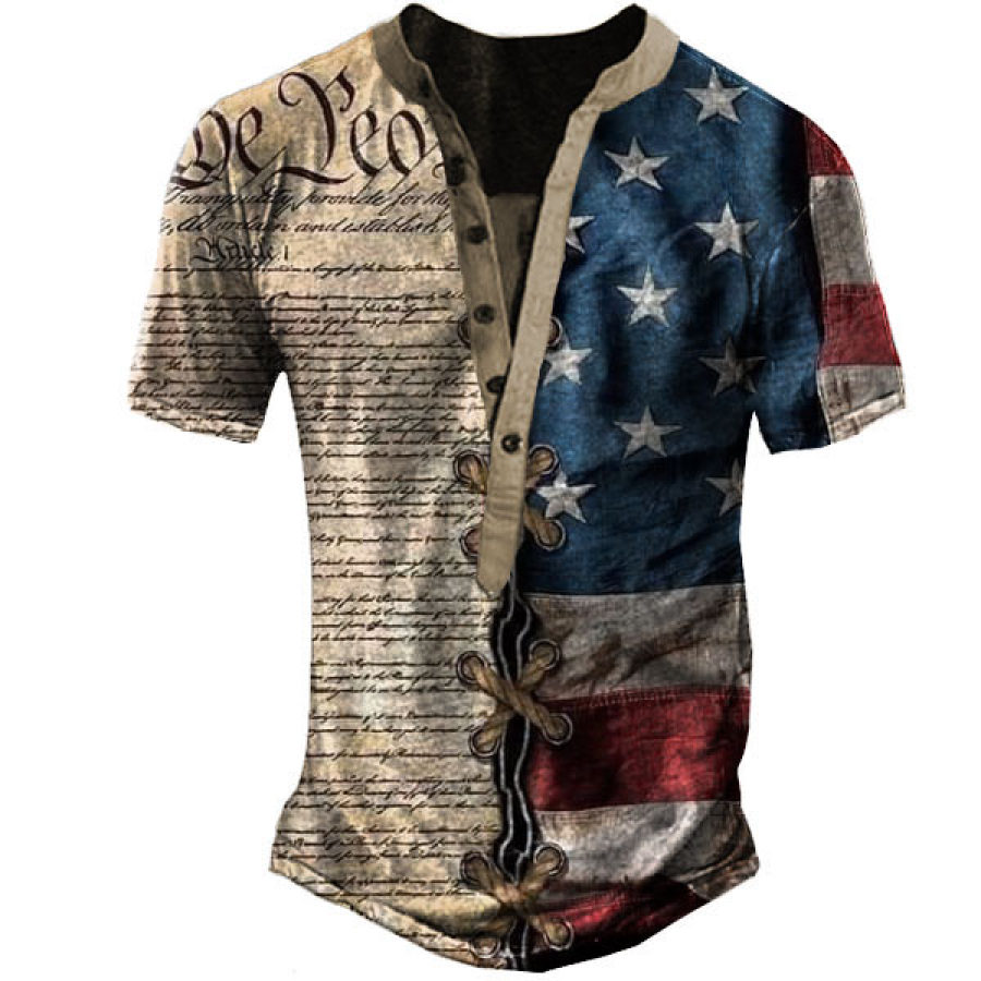 Men's American Flag Vintage Henley T-Shirt, T-Shirts, , COTOSEN, Apparel Online, Cheap Clothes, Buy Now