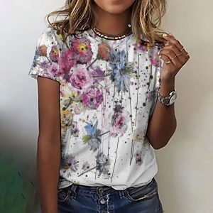 Women's Flowers Short Sleeve T-Shirt, women tops, , COTOSEN, Apparel Online, Cheap Clothes, Buy Now