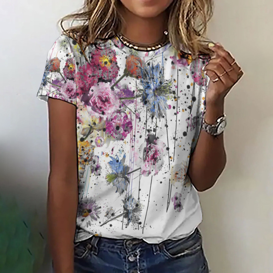 Women's Flowers Short Sleeve T-Shirt, women tops, , COTOSEN, Apparel Online, Cheap Clothes, Buy Now