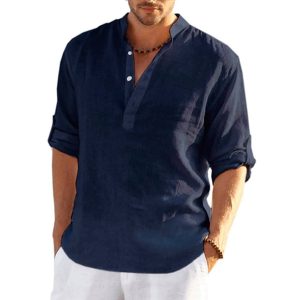 Men's Solid Color Casual Long Sleeve Cotton Linen Shirt, T-Shirts, , COTOSEN, Apparel Online, Cheap Clothes, Buy Now