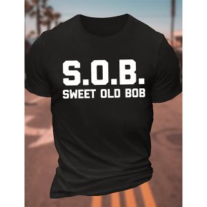 Men's T-Shirt SOB Sweet Old Bob Graphic Printing Cotton Casual Text Letters Crew Neck Tee, T-Shirts, , COTOSEN, Apparel Online, Cheap Clothes, Buy Now