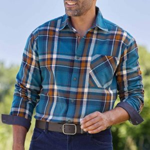 Men's Outdoor Shirt Retro Blue Checked Pocket Long Sleeve Casual Loose Shirt, T-Shirts, , COTOSEN, Apparel Online, Cheap Clothes, Buy Now