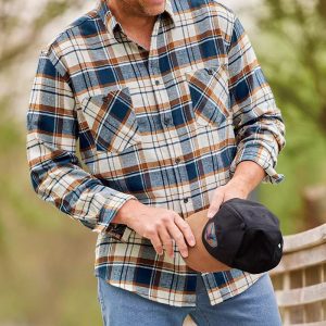 Men's Outdoor Shirt Retro Blue Light Khaki Checked Pocket Long Sleeve Casual Loose Shirt, T-Shirts, , COTOSEN, Apparel Online, Cheap Clothes, Buy Now